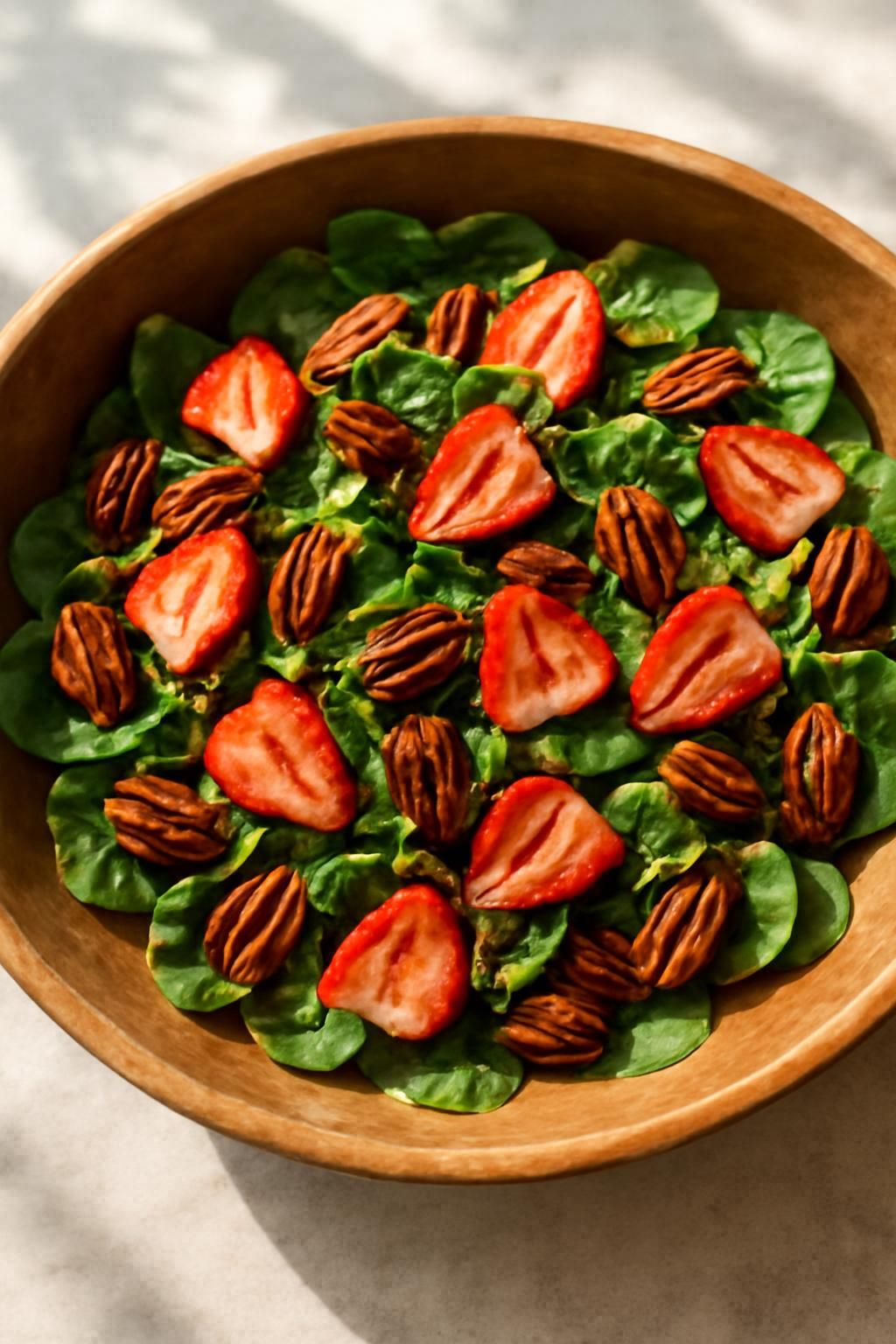 découvrez une salade fraîche et savoureuse alliant épinards croquants et fraises sucrées, parfaite pour une entrée légère et vitaminée.